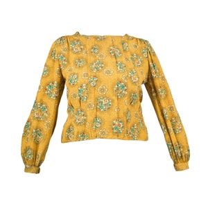 Vintage 1940’s Mustard‎ Yellow Print Rayon Blouse